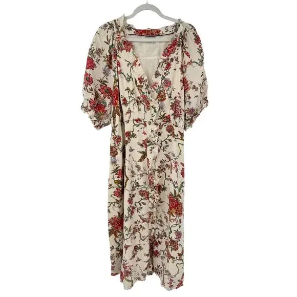 Pilcro Ruffle Collar Button down Dress Floral Plus Size 22W Linen - Picture 4 of 16